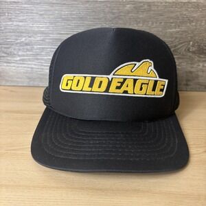 Vintage Gold Eagle Hat Cap Snap Back Black Yellow Trucker Mesh  Mens